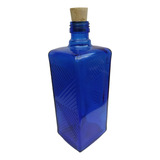 Botella Vidrio Azul Cobalto Tipo Whiskera Cuadrada X 700 Ml 