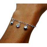 Pulsera Plata 925 Con Dijes Corazones Pulidos Y Piedra Cubic