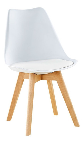 Silla Tulip Almohadón Ecocuero Patas Madera Comedor