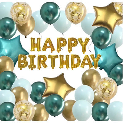 Globos Cumpleaños Verdes Dorados Kit De Decoración Fiestas