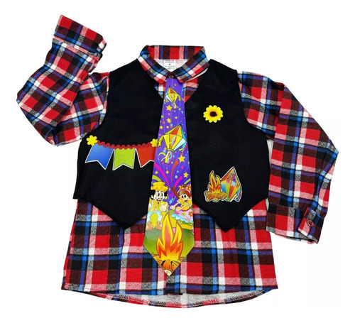 Camisa Xadrez + Colete Festa Junina São João Roupa Infantil 