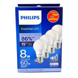 Paquete 4pz Foco 8w (60w) Philips Led Luz Fría 6500k Color De La Luz Blanco Frío