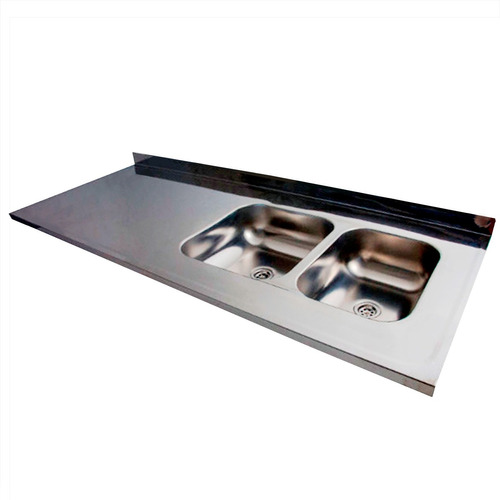 Mesada C/ Pileta Doble 140cm Dhinox Dh56 Acero Inox Respaldo