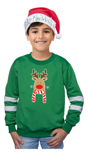 Buzo Buso Saco Hoodie Verde Renos Navideños Navidad