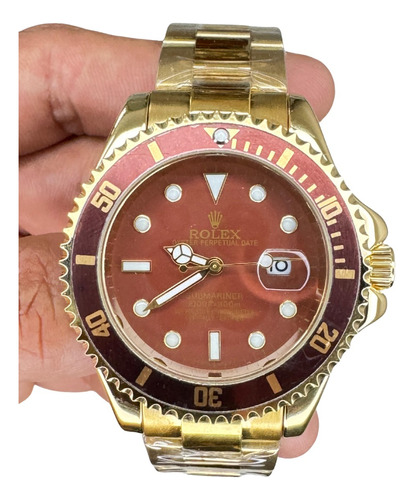 Relogio Masculino Submariner Dourado Com Marrom 