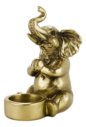 Elefante Dourado Castiçal Decorativo Animais De Resina 15 Cm