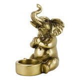 Elefante Dourado Castiçal Decorativo Animais De Resina 15 Cm