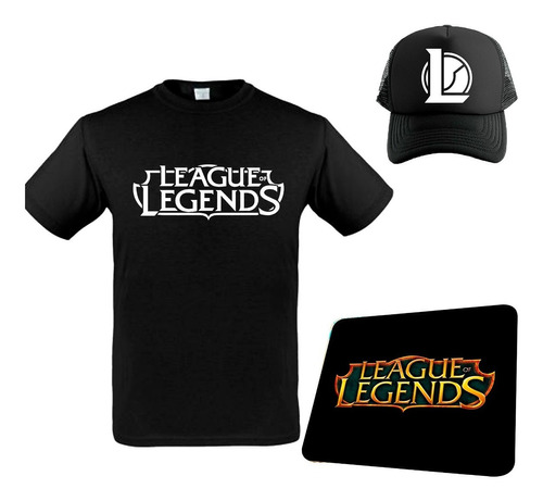 Pack League Of Legends Remera + Gorra + Mouse Pad Gamer