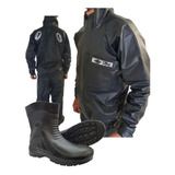 Kit Capa De Chuva Moto Pvc + Bota Impermeavel Motoqueiro 