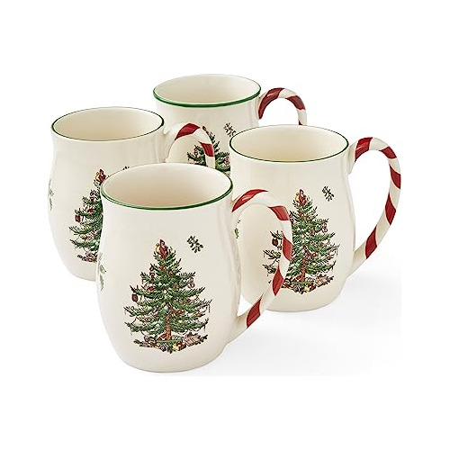 Taza De Navidad Spode Asa De Peppermint | Juego De 4 Ta...