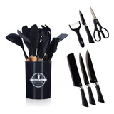 Kit Utensílios Silicone  12 Peças + Jogo Facas Churrasco 