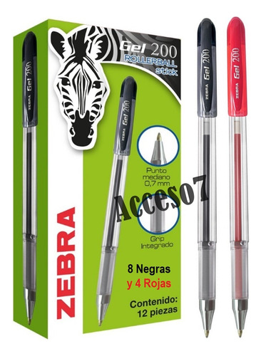 Caja 12 Plumas Gel Boligrafos Zebra Gel 200 Rollerball Stick