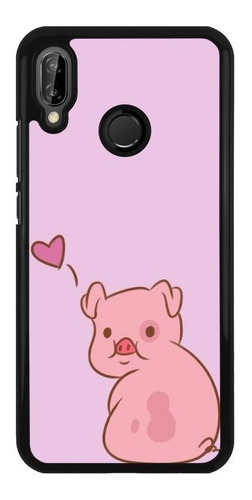 Funda Case Para Huawei Cerdito Fondo Rosa Corazon