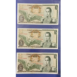 3 Billetes Colombianos De 5 Pesos Oro Consecutivos