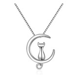 Collar Luna Y Gatito Plata 925 Gato Mascota Cat Perro Animal