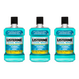 Kit 3 Enxaguante Bucal Listerine 1500ml Cool Mint Álcool