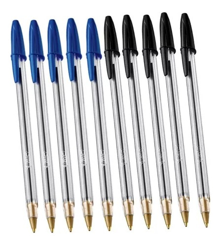 Kit Caneta Bic Cristal Esferográfica Azul /preta 10 Unidades