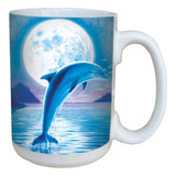 Taza De Café Dolphin Moon - Taza De Cerámica Grande De 15 On
