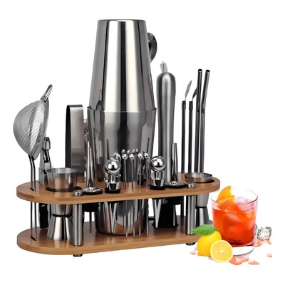 Juego De Utensilios Para Coctelería, 23 Piezas, 750 Ml, Boston Shaker ,bextsrack Utensilios De Bar De Acero Inoxidable Con Soporte | Envío gratis