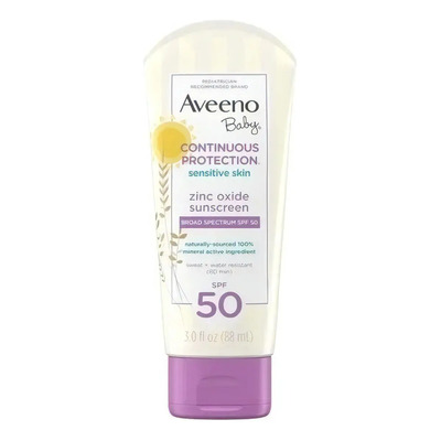 Aveeno Baby Protector Solar Mineral SPF 50 Proteccion Alta con Oxido de Zinc Piel Sensible Delicada Bebe Resistente al Agua Sin Fragancia Hipoalergenico Dermatologicamente Probado Alta Proteccion88ml | Envío gratis