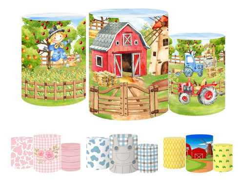 Trio Capas De Cilindro Tecido Sublimado 3d Fazendinha