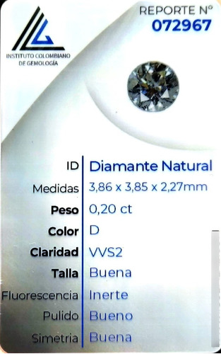Diamante Natural Certificado 0.20ct 