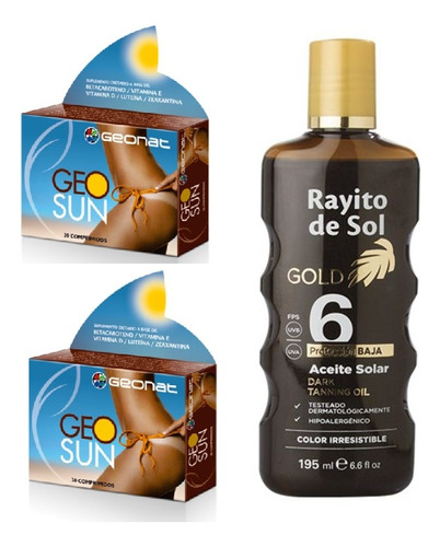 Kit Solar Aceite Bronceador Dorado + Geosun Comprimidos X3