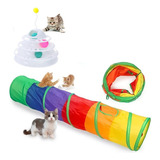 2 Brinquedo Para Gato Torre + Tunel Labirinto Interativo Pet Cor Torre 4 Bolinhas Rosa + Túnel