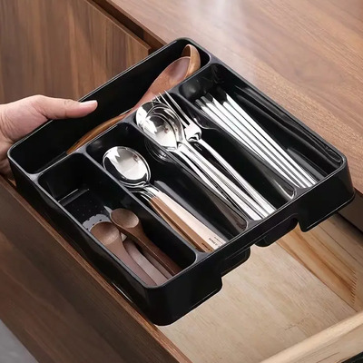 Organizador De Cocina Bandeja Para Cajon Cubiertos Cucharas Negro