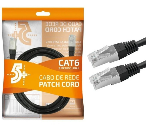 Cabo Rede Blindado 2m Ethernet Rj45 Cat6e Preto 2 Metros Ftp