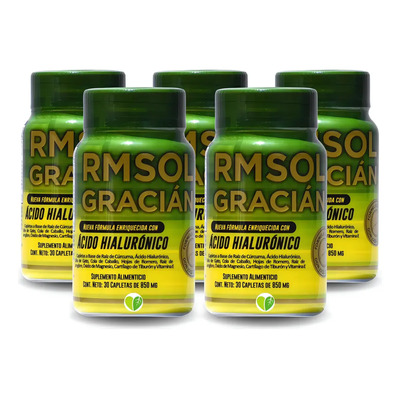 Rmsol Gracian Kit 5 Frascos De 30 Tabletas Sin Sabor Con Ácido Hialurónico Para Piel Sana Y Cuidado Articular | Meses sin interés