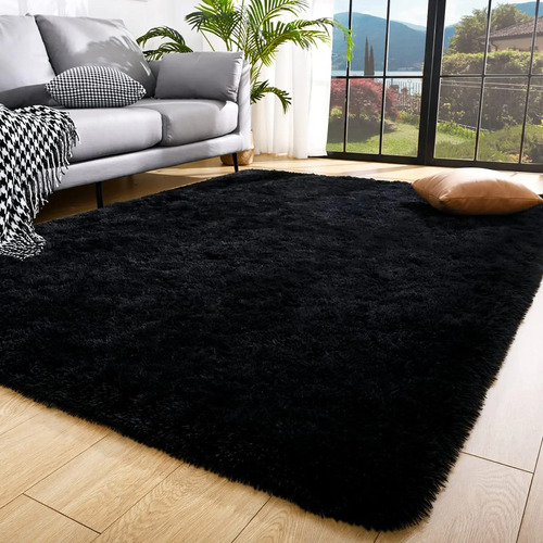 Tapete Sala Quarto 2,00x2,50 Shaggy Luxuoso Peludo Fofinho Preto Casa Laura Enxovais