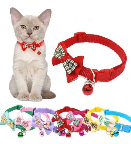 7 Pcs Collar De Gato Bowknot Con Accesorios Ajustables Bells