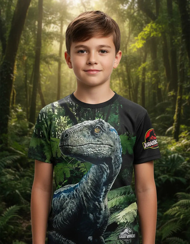 Playera Niño Dinosaurios Velociraptor Blue Manga Corta | Meses sin interés