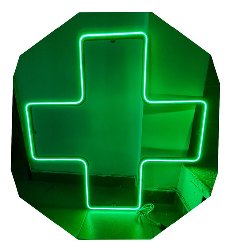 Cartel Neón Led Cruz Farmacia 80x80 Cm Apto Interior