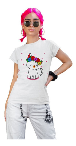 Camiseta De Mujer Dibujos De Gatos Ajustadas Cleen Alexer