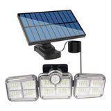 Luz Solar Foco Triple Cabezal Con Sensor De Movimientos Negr