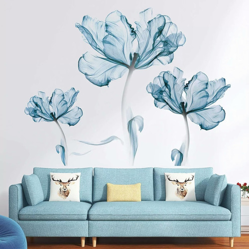 Vinilos Decorativos Adhesivo Flores Azules Gigantes Pared