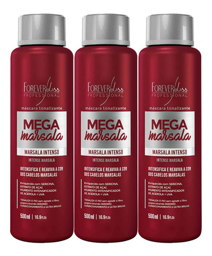 3 Máscara Matizadora Mega Marsala Intenso Forever Liss 500ml