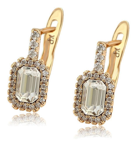 Aretes Oro 18k Lam Zirconia Blanca Diamantada Mujer Arracada