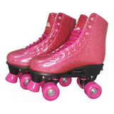 Patins Ajustáveis Roller Skate Rosa Glitter - Fenix