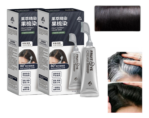 2 Peças De Pente De Tintura De Cabelo Natural Para Cobrir Ca