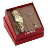 Relógio Mondaine Feminino Dourado Kit 32606lpmkde1k1