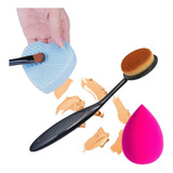 Kit De Maquillaje Brocha Oval, Esponja Y Limpia Brochas