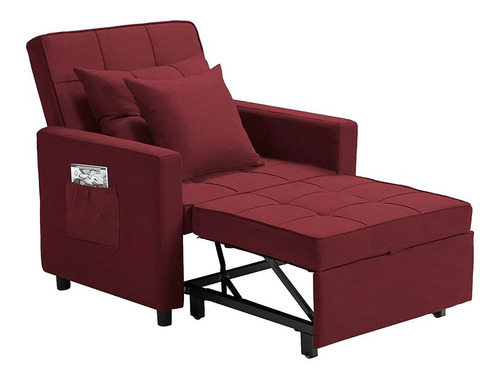 Sillón Cama Individual Reclinable; 3 En 1, Forro Polar Rojo