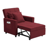 Sillón Cama Individual Reclinable; 3 En 1, Forro Polar Rojo