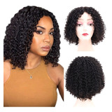 Peruca Encaracolada 100% Cabelo Humano Preta Com Renda 30cm