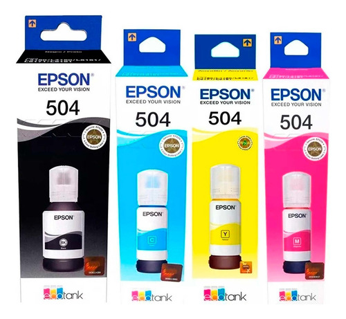 Kit 4 Tintas Epson T504 Ecotank Tinta Continua L4150 L4160 L6161 L6171 L6191