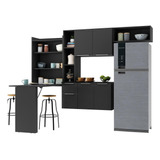 Cozinha Compacta Com Mesa Dobrável Sofia Multimóveis V2008 Cor Preto