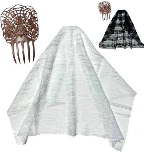 Kit Peineton + Mantilla Disfraz Dama Antigua Fiestas Patrias